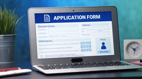 application form laptop computer screen footage 106413969 iconl